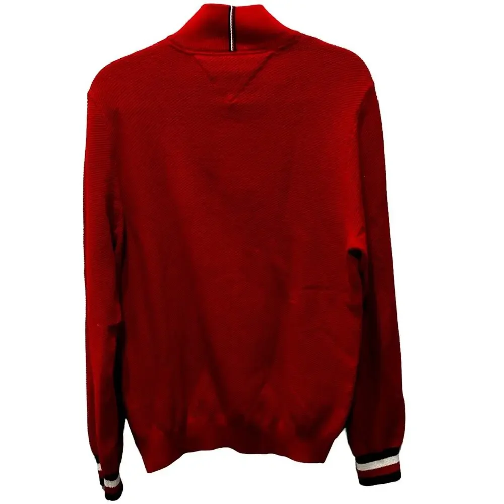 Tommy Hilfiger size Medium M red classic Henley quarter zip sweater - Picture 3 of 4
